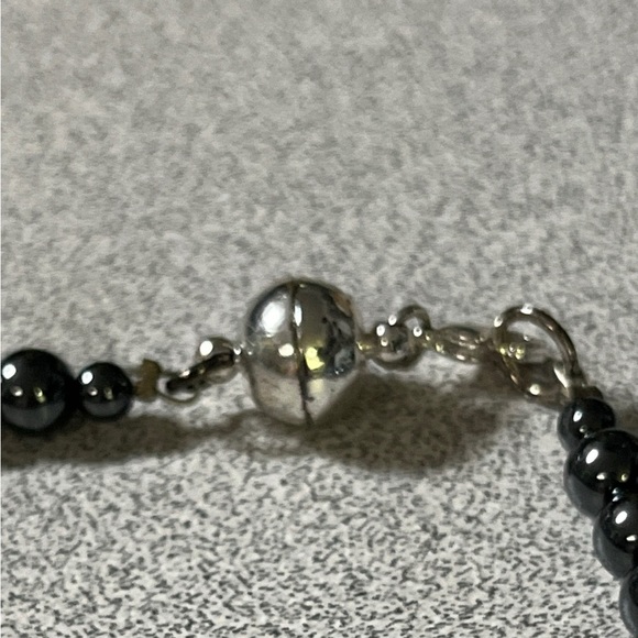 Hematite Round Bead Necklace w/ Magnetic Closure Hand Crafted - Picture 3 of 5